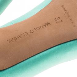 مملوكة مسبقًا حذاء كعب عالي مانولو بلانيك هانغيسي مزخرف ساتان تركواز مقاس 37