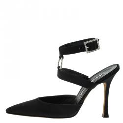 Manolo Blahnik Black Satin Embellished Pointed Cage Sandals Size 38