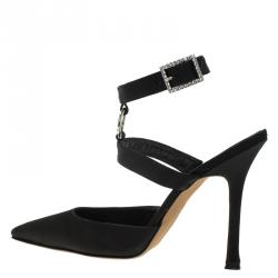 Manolo Blahnik Black Satin Embellished Pointed Cage Sandals Size 38