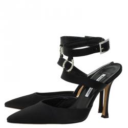 Manolo Blahnik Black Satin Embellished Pointed Cage Sandals Size 38