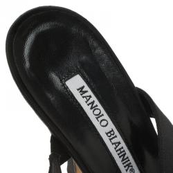 Manolo Blahnik Black Satin Embellished Pointed Cage Sandals Size 38