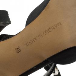 Manolo Blahnik Black Satin Embellished Pointed Cage Sandals Size 38