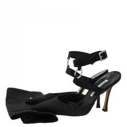 Manolo Blahnik Black Satin Embellished Pointed Cage Sandals Size 38