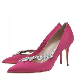 مملوكة مسبقًا Manolo Blahnik Pink Satin Nadira Embellished Pumps Size 38
