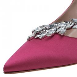 مملوكة مسبقًا Manolo Blahnik Pink Satin Nadira Embellished Pumps Size 38