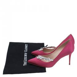 مملوكة مسبقًا Manolo Blahnik Pink Satin Nadira Embellished Pumps Size 38
