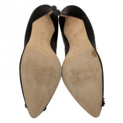 Pre Owned حذاء كعب عالي مانولو بلانيك مرصع هانغيسي ساتان أسود مقاس 40.5