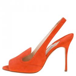 Pre Owned صندل مانولو بلانيك بفتحة كعب سويدي برتقالي مقاس 36.5