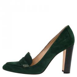 مملوكة مسبقًا Manolo Blahnik Green Suede Loafer Pumps Size 39