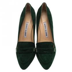 مملوكة مسبقًا Manolo Blahnik Green Suede Loafer Pumps Size 39