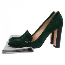 مملوكة مسبقًا Manolo Blahnik Green Suede Loafer Pumps Size 39