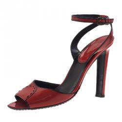 Pre Owned Manolo Blahnik Red Patent Leather Ankle Strap Sandals Size 37.5