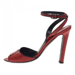 Pre Owned Manolo Blahnik Red Patent Leather Ankle Strap Sandals Size 37.5