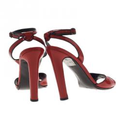 Pre Owned Manolo Blahnik Red Patent Leather Ankle Strap Sandals Size 37.5