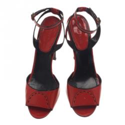 Pre Owned Manolo Blahnik Red Patent Leather Ankle Strap Sandals Size 37.5