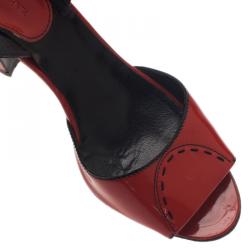 Pre Owned Manolo Blahnik Red Patent Leather Ankle Strap Sandals Size 37.5