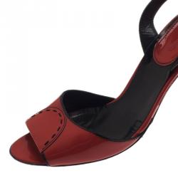 Pre Owned Manolo Blahnik Red Patent Leather Ankle Strap Sandals Size 37.5