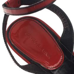 Pre Owned Manolo Blahnik Red Patent Leather Ankle Strap Sandals Size 37.5