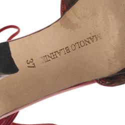 Pre Owned Manolo Blahnik Red and Brown Pony Hair Lace-Up Sandals Size 37