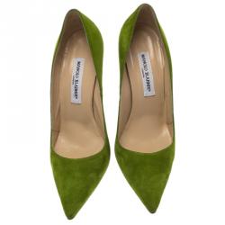 Pre Owned حذاء كعب عالي مانولو بلانيك سويدي أخضر BB مقاس 38.5