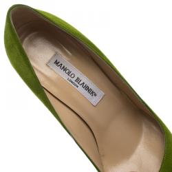 Pre Owned حذاء كعب عالي مانولو بلانيك سويدي أخضر BB مقاس 38.5