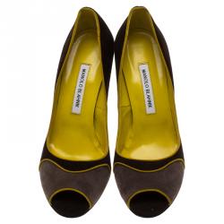 مملوكة مسبقًا Manolo Blahnik Two Tone Suede Cabruna Peep Toe Pumps Size 39.5