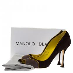 مملوكة مسبقًا Manolo Blahnik Two Tone Suede Cabruna Peep Toe Pumps Size 39.5
