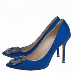 Pre Owned حذاء كعب عالي مانولو بلانيك هانغيسي ساتان مرصع أزرق مقاس 39