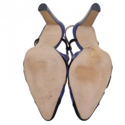 مملوكة مسبقًا صندل مانولو بلانيك باري سبيكتاتور جلد أزرق ومقدمة سويدي أسود بفتحة كعب مقاس 39.5