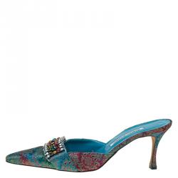 Manolo Blahnik Multicolor Embellished Brocade Pointed Toe Mules Size 41