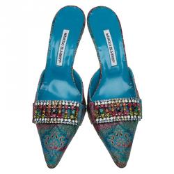Manolo Blahnik Multicolor Embellished Brocade Pointed Toe Mules Size 41