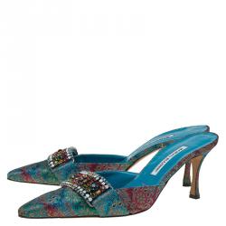 Manolo Blahnik Multicolor Embellished Brocade Pointed Toe Mules Size 41