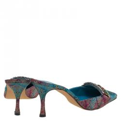 Manolo Blahnik Multicolor Embellished Brocade Pointed Toe Mules Size 41