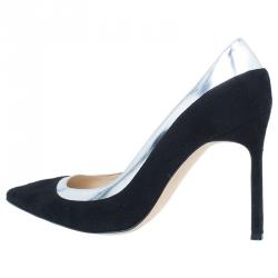 مملوكة مسبقًا حذاء كعب عالي مانولو بلانيك سويدي أسود و جلد ميتاليك BB مقدمة مدببة مقاس 36