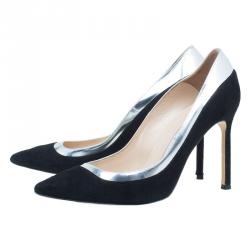 مملوكة مسبقًا ح ذاء كعب عالي مانولو بلانيك سويدي أسود و جلد ميتاليك BB مقدمة مدببة مقاس 36