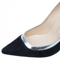 مملوكة مسبقًا حذاء كعب عالي مانولو بلانيك سويدي أسود و جلد ميتاليك BB مقدمة مدببة مقاس 36