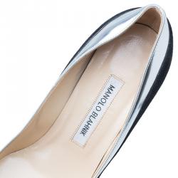 مملوكة مسبقًا حذاء كعب عالي مانولو بلانيك سويدي أسود و جلد ميتاليك BB مقدمة مدببة مقاس 36