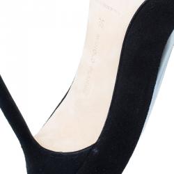 مملوكة مسبقًا حذاء كعب عالي مانولو بلانيك سويدي أسود و جلد ميتاليك BB مقدمة مدببة مقاس 36