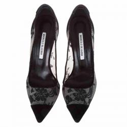 مملوكة مسبقًا Manolo Blahnik Black Lace and Suede Pointed Toe Pumps Size 39