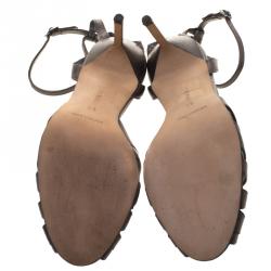 Pre Owned Manolo Blahnik Metallic Grey Leather Fenia Ankle Strap Sandals Size 38