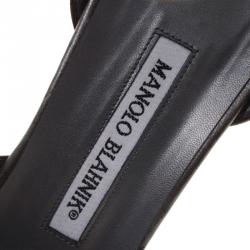 Pre Owned Manolo Blahnik Metallic Grey Leather Fenia Ankle Strap Sandals Size 38