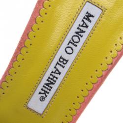 Pre Owned Manolo Blahnik Pink Suede Floral Patchwork Pointed Toe Mules Size 37.5