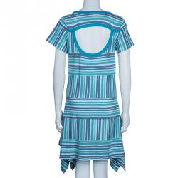 Pre Owned Marc by Marc Jacobs Blue Striped A-line Knit Dress L