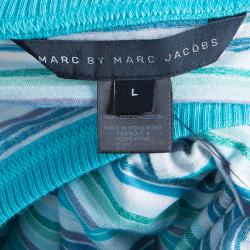 Pre Owned Marc by Marc Jacobs Blue Striped A-line Knit Dress L