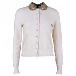 Pre Owned Marc by Marc Jacobs Cream Embellished Collar Cardigan XS
