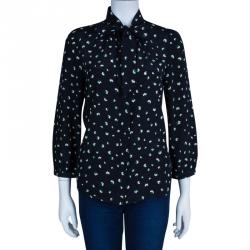 Pre Owned Marc by Marc Jacobs Navy Blue Printed Blouse S