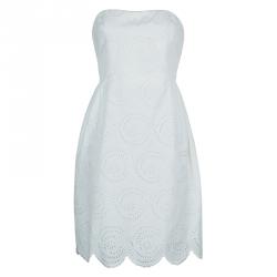 Pre Owned Marc by Marc Jacobs White Strapless Eyelet Dress L