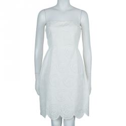 Pre Owned Marc by Marc Jacobs White Strapless Eyelet Dress L