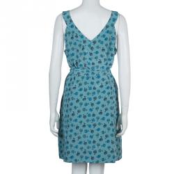 Pre Owned Marc By Marc Jacobs Blue Silk Printed Sleeveless Belted Dress L