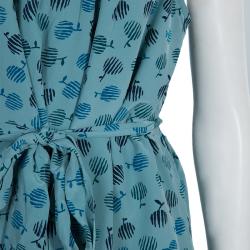 Pre Owned Marc By Marc Jacobs Blue Silk Printed Sleeveless Belted Dress L